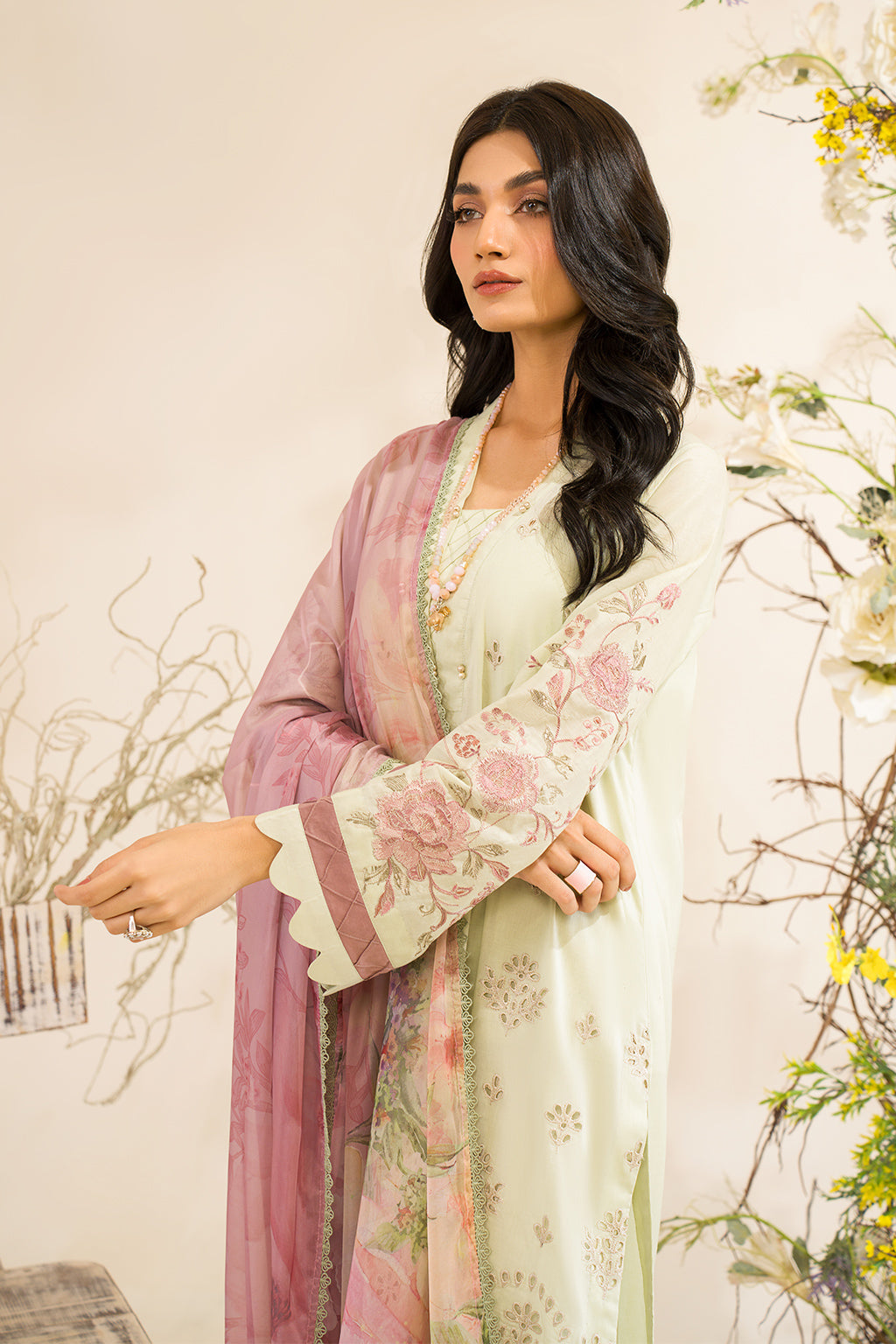 Iznik | Lawnkari 24 | UE-198 SILKGREEN -  Iznik Formal - Original Designer Dress - House of Maryam