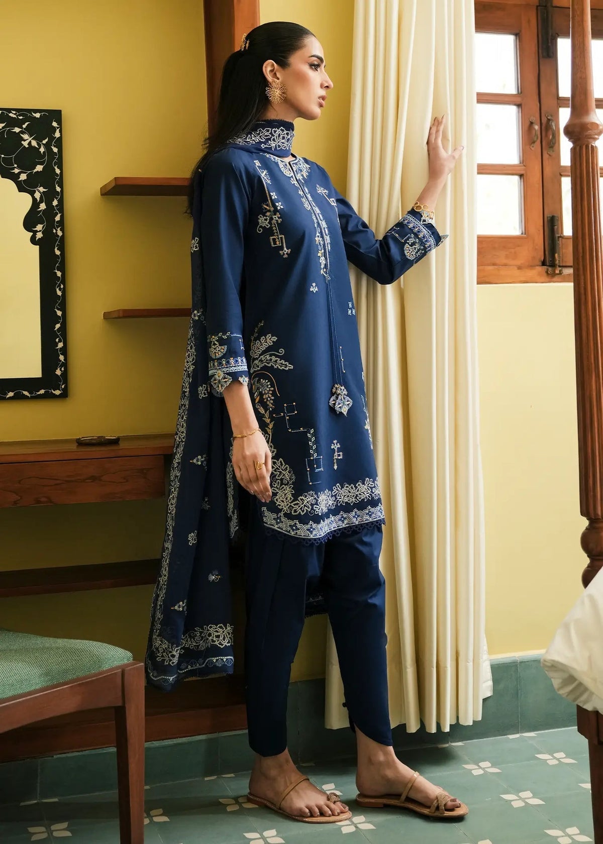 Jeem | Lawn 26 | INDIGO NOOR-Brand:Jeem-Type:Ladies Clothes-Zinc Blue-Lawn-House of Maryam- Buy in UK, USA