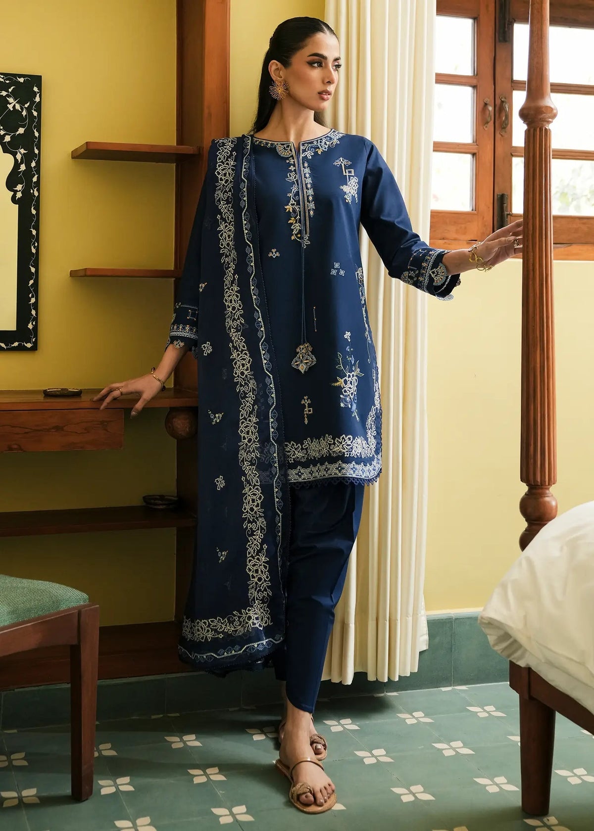 Jeem | Lawn 26 | INDIGO NOOR-Brand:Jeem-Type:Ladies Clothes-Zinc Blue-Lawn-House of Maryam- Buy in UK, USA