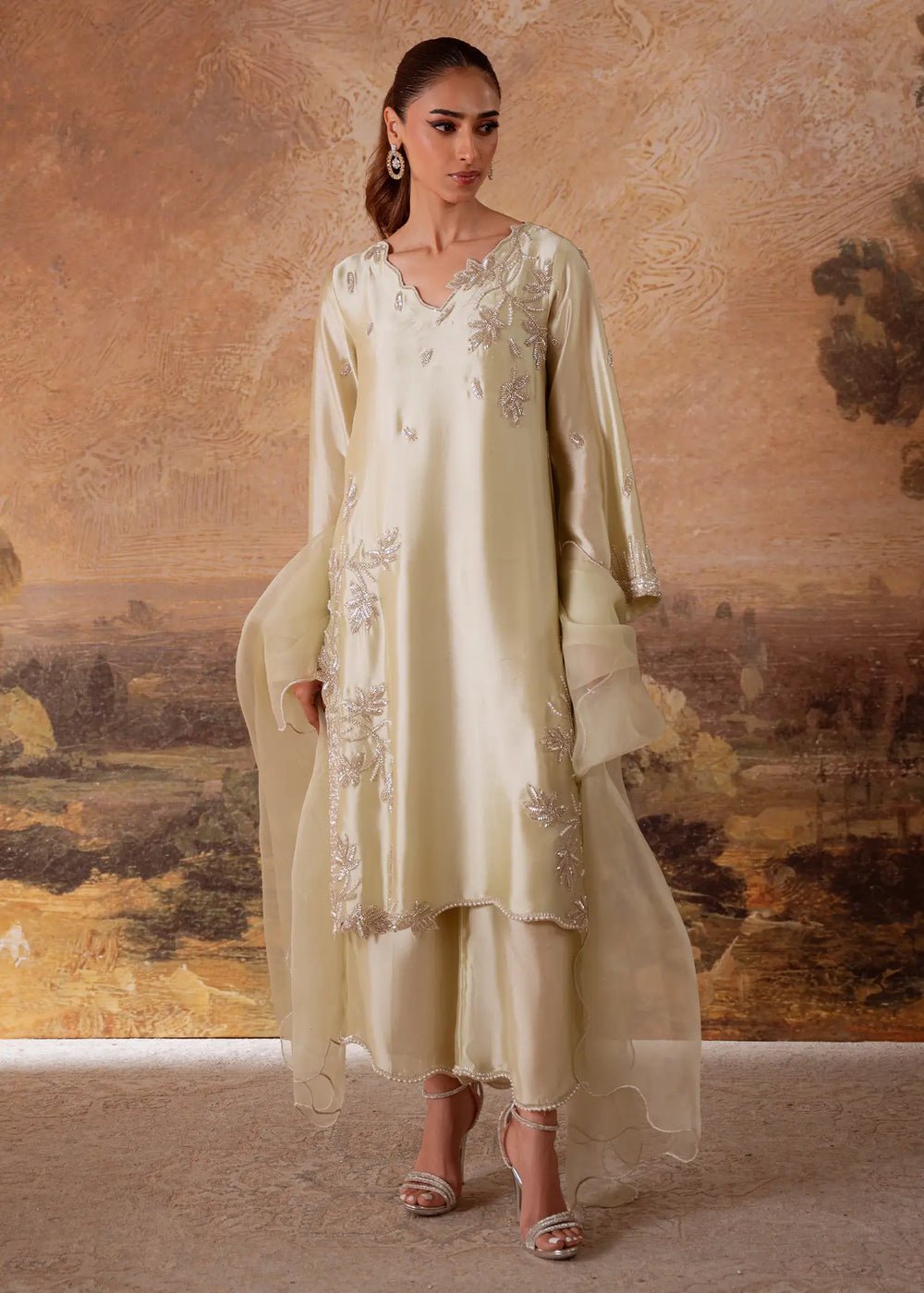 Jeem | Signature Edit 26 | DALIA MINT GREEN-Brand:Jeem-Type:Ladies Clothes-Pistachio Green-Sheesha Silk-House of Maryam- Buy in UK, USA