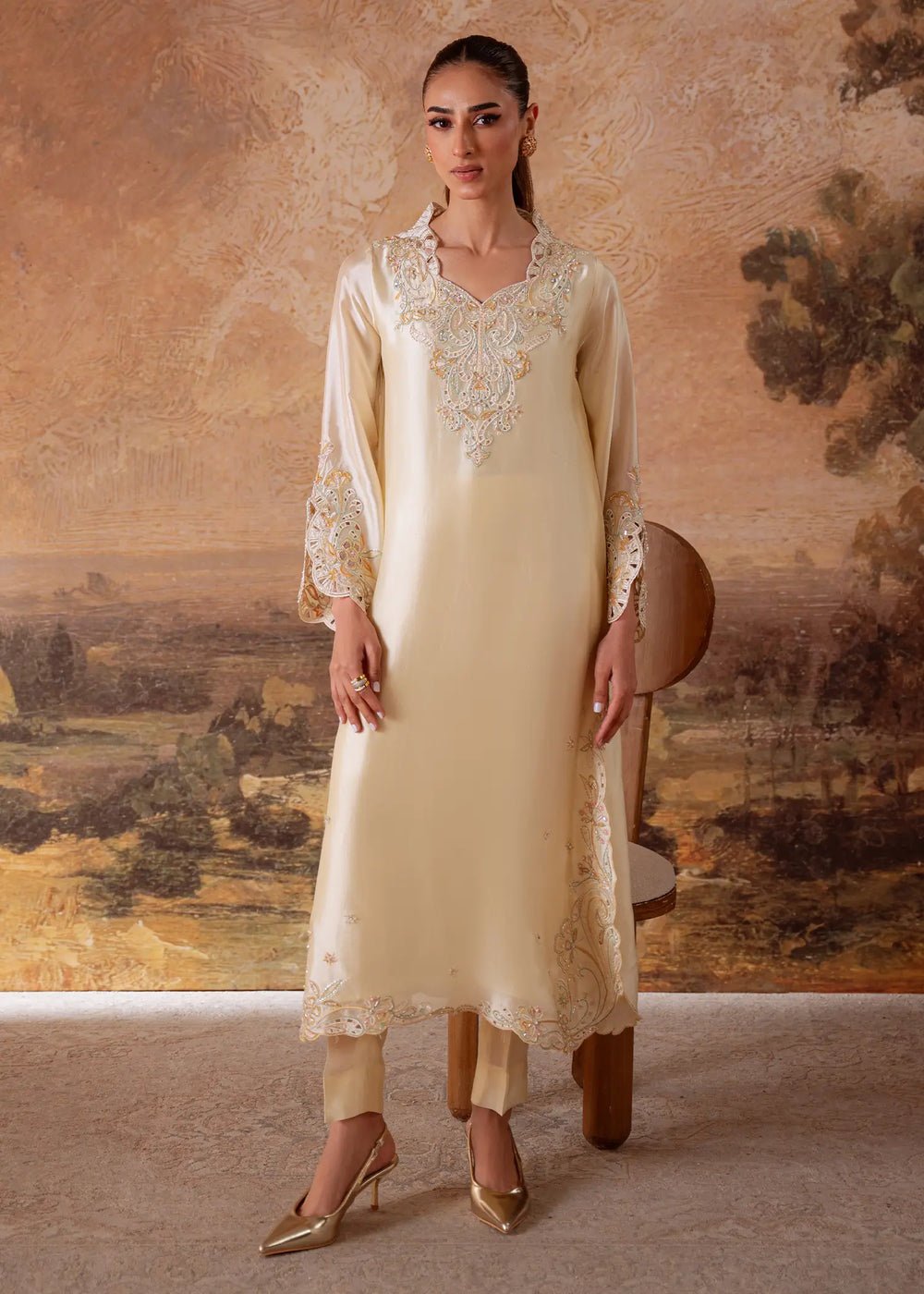 Jeem | Signature Edit 26 | LIME SHEESHA-Brand:Jeem-Type:Ladies Clothes-Butter Yellow-Sheesha Silk-House of Maryam- Buy in UK, USA