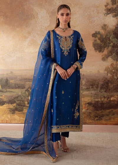 Jeem | Signature Edit 26 | MANZIL BLUE-Brand:Jeem-Type:Ladies Clothes-Blue-Sheesha Silk-House of Maryam- Buy in UK, USA