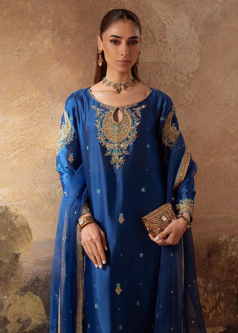 Jeem | Signature Edit 26 | MANZIL BLUE-Brand:Jeem-Type:Ladies Clothes-Blue-Sheesha Silk-House of Maryam- Buy in UK, USA