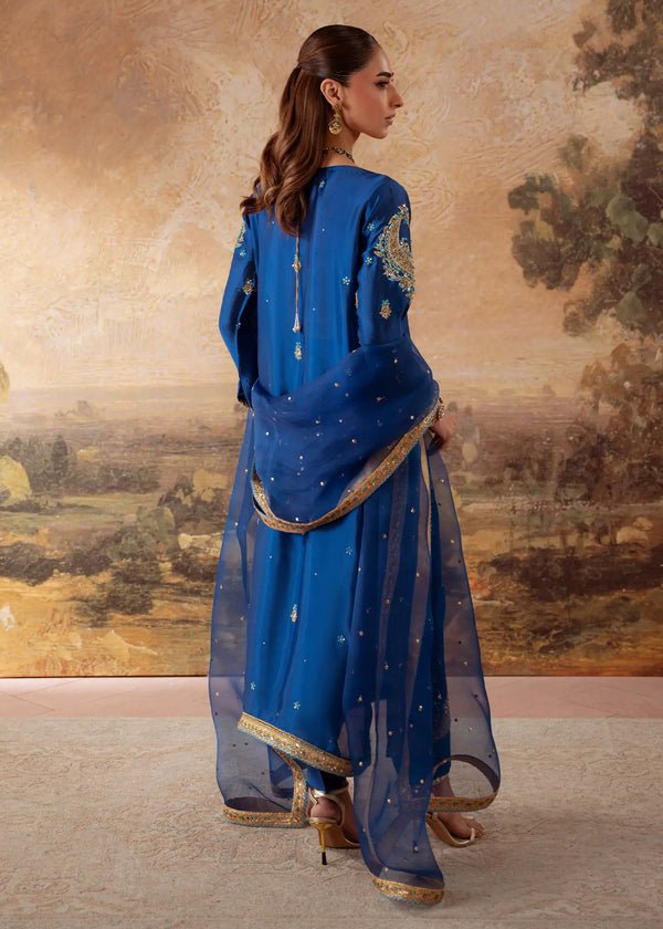 Jeem | Signature Edit 26 | MANZIL BLUE-Brand:Jeem-Type:Ladies Clothes-Blue-Sheesha Silk-House of Maryam- Buy in UK, USA