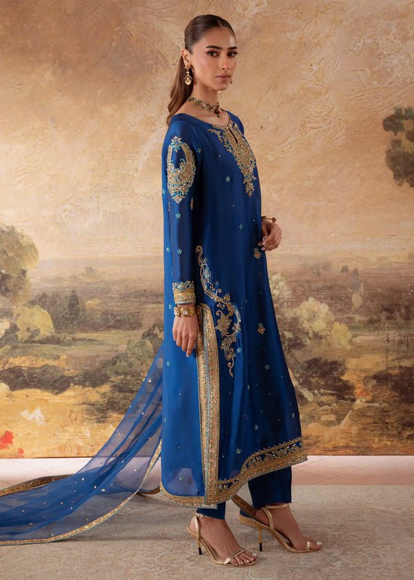 Jeem | Signature Edit 26 | MANZIL BLUE-Brand:Jeem-Type:Ladies Clothes-Blue-Sheesha Silk-House of Maryam- Buy in UK, USA