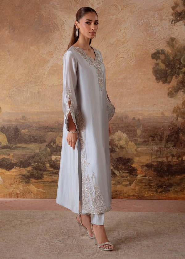 Jeem | Signature Edit 26 | SLATE LT GREY-Brand:Jeem-Type:Ladies Clothes-Light Gray-Sheesha Silk-House of Maryam- Buy in UK, USA