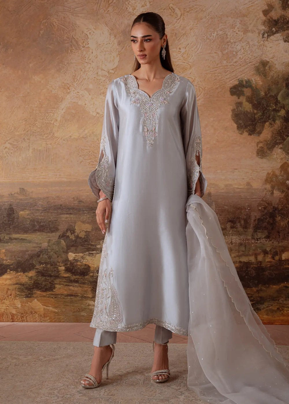 Jeem | Signature Edit 26 | SLATE LT GREY-Brand:Jeem-Type:Ladies Clothes-Light Gray-Sheesha Silk-House of Maryam- Buy in UK, USA