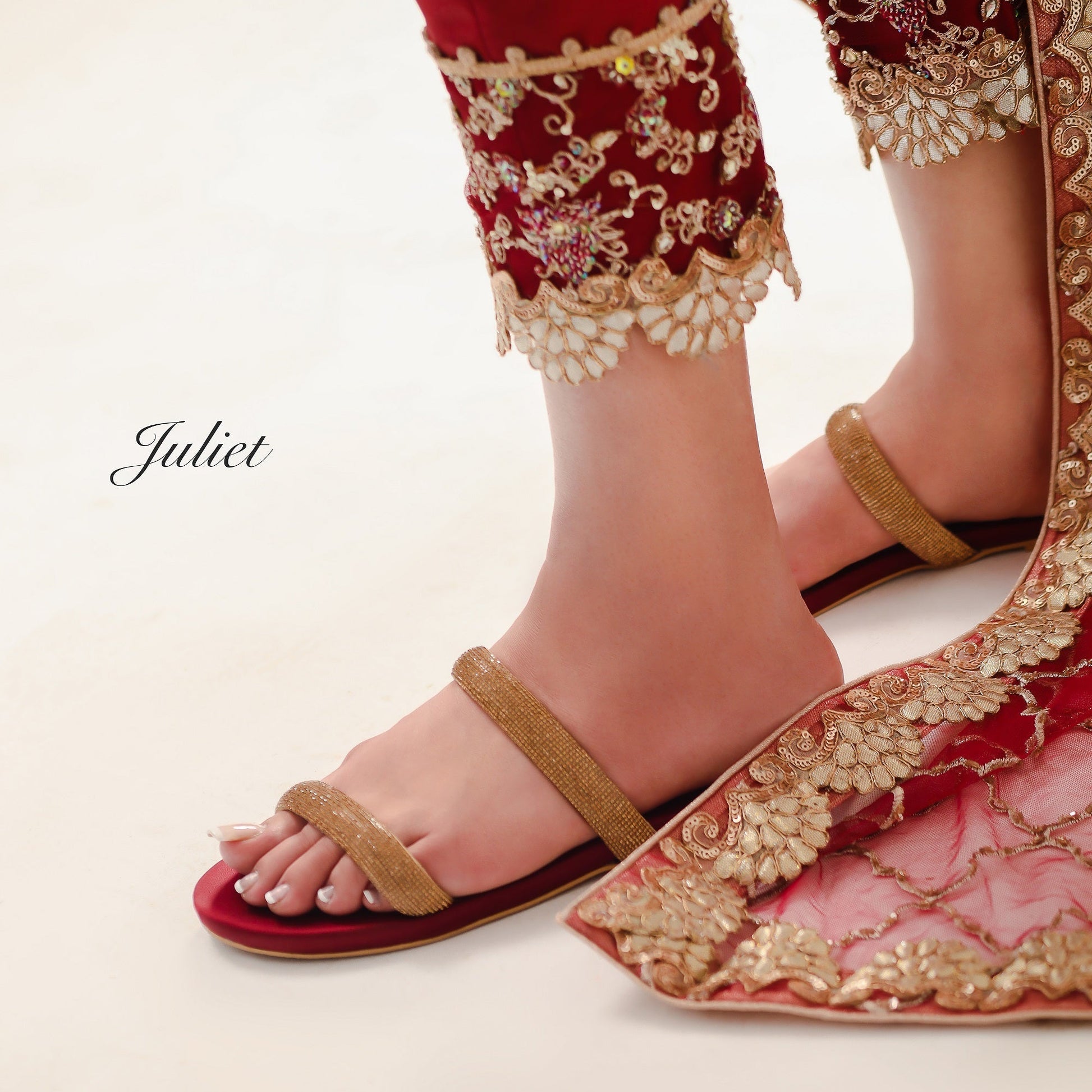 Juliet Two Strap Diamanté Slides by Designer House of Maryam - House of Maryam - Pakistani Designer Ethnic Wear in {{ shop.shopifyCountryName }}