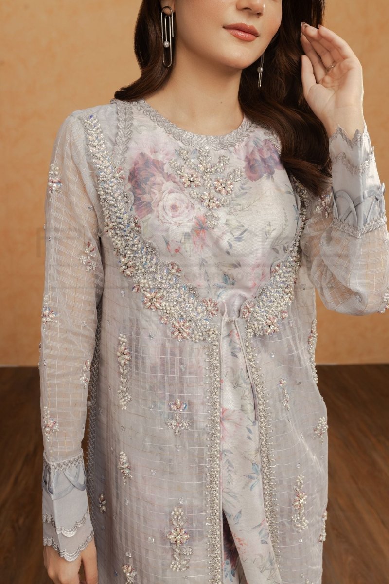 Panache | Pret | Gray Flora -  Panache By Mona  - Original Designer Dress - House of Maryam