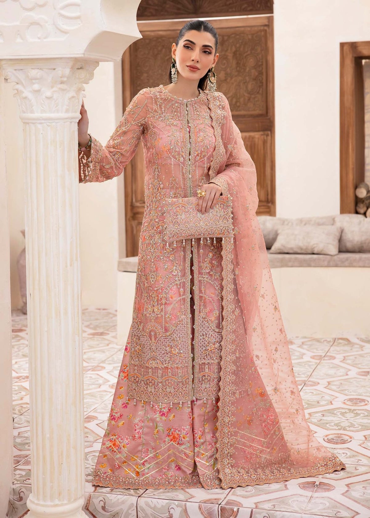 Kanwal Malik | Mirha Eid Luxury Pret 25 | Eshaal-Brand:Kanwal Malik-Type:Ladies Clothes-Pink-Organza-House of Maryam- Buy in UK, USA