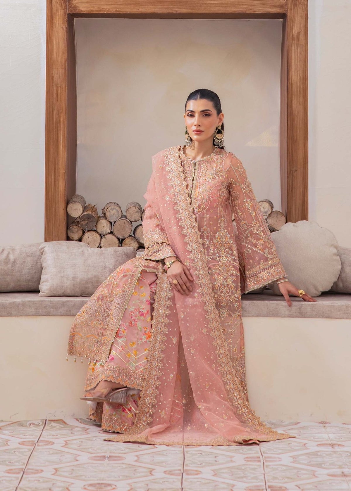 Kanwal Malik | Mirha Eid Luxury Pret 25 | Eshaal-Brand:Kanwal Malik-Type:Ladies Clothes-Pink-Organza-House of Maryam- Buy in UK, USA