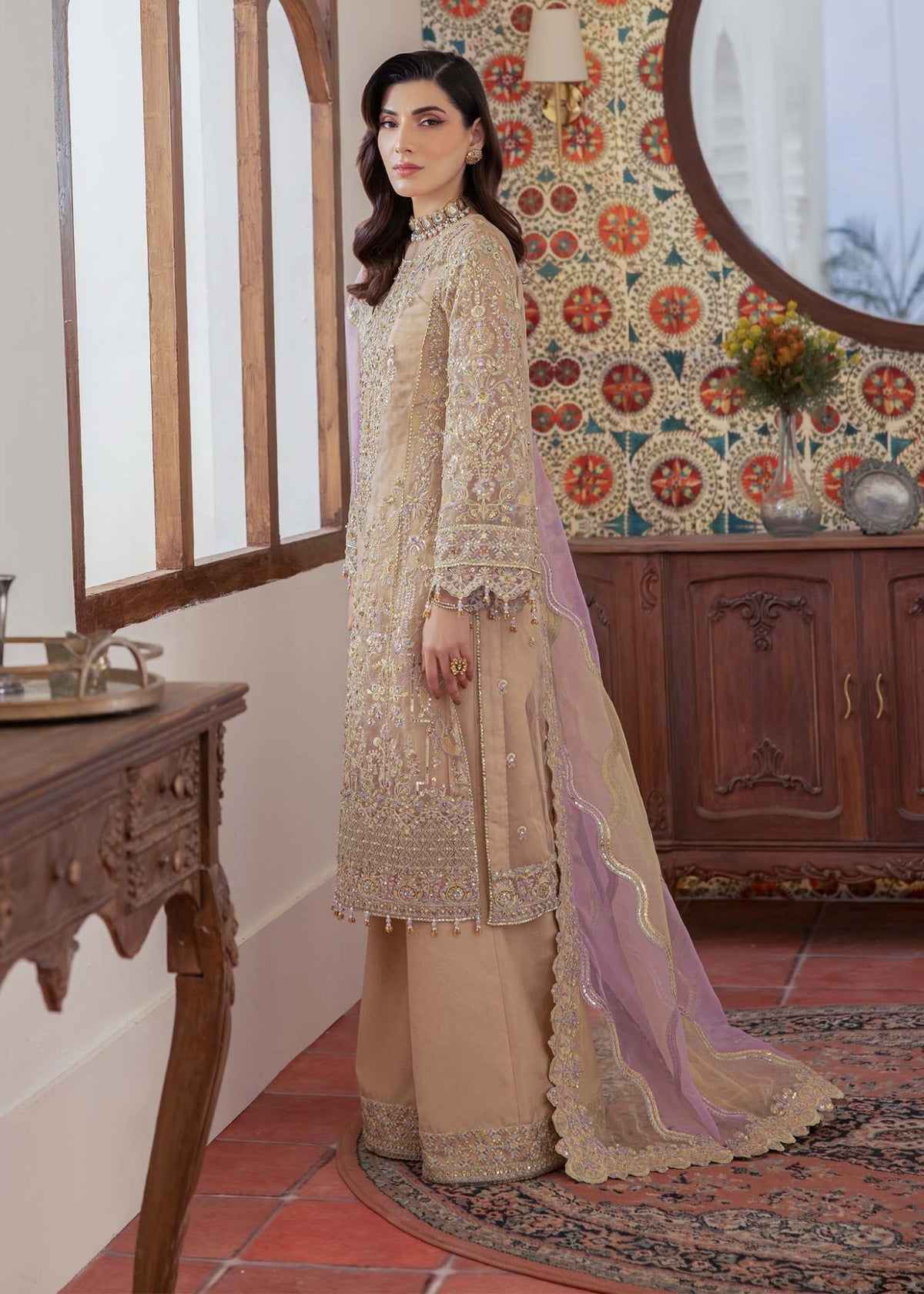 Kanwal Malik | Mirha Eid Luxury Pret 25 | Mahin-Brand:Kanwal Malik-Type:Ladies Clothes-Beige-Lawn-House of Maryam- Buy in UK, USA