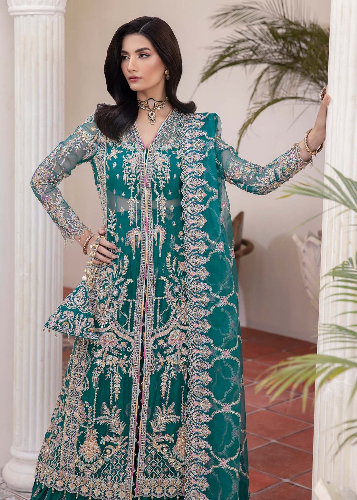 Kanwal Malik | Mirha Eid Luxury Pret 25 | Maya-Brand:Kanwal Malik-Type:Ladies Clothes-Teal-Synthetic Organza-House of Maryam- Buy in UK, USA