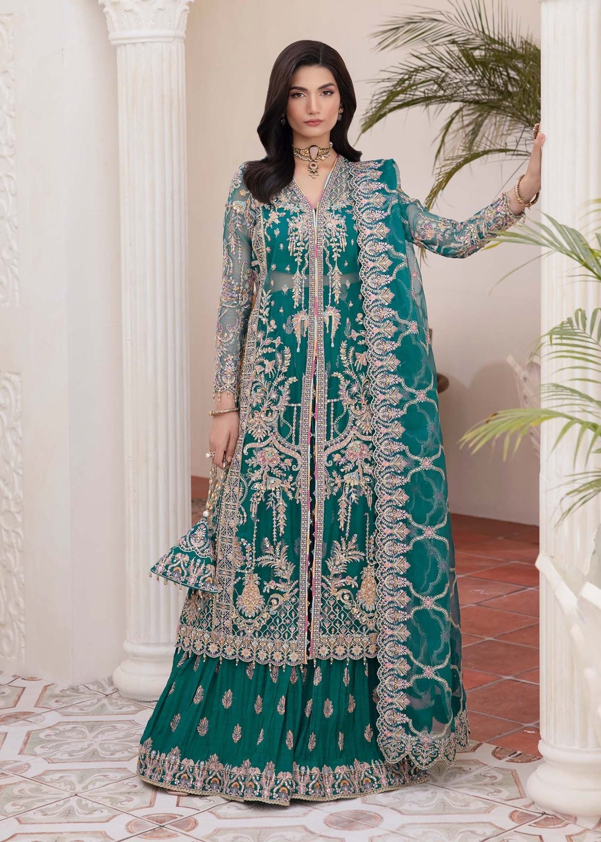 Kanwal Malik | Mirha Eid Luxury Pret 25 | Maya-Brand:Kanwal Malik-Type:Ladies Clothes-Teal-Synthetic Organza-House of Maryam- Buy in UK, USA