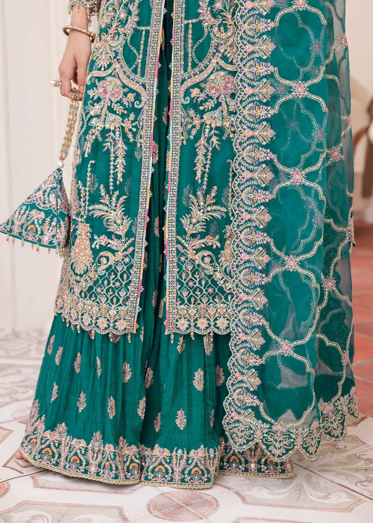 Kanwal Malik | Mirha Eid Luxury Pret 25 | Maya-Brand:Kanwal Malik-Type:Ladies Clothes-Teal-Synthetic Organza-House of Maryam- Buy in UK, USA