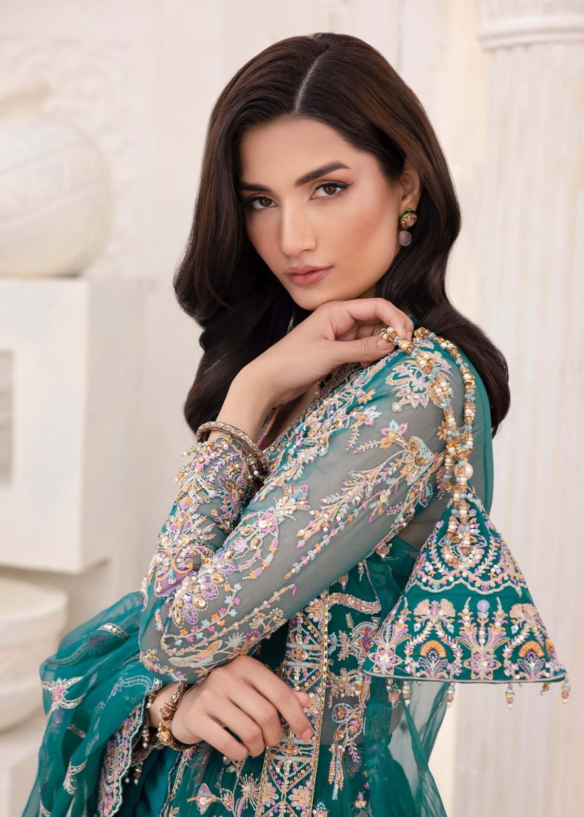 Kanwal Malik | Mirha Eid Luxury Pret 25 | Maya-Brand:Kanwal Malik-Type:Ladies Clothes-Teal-Synthetic Organza-House of Maryam- Buy in UK, USA