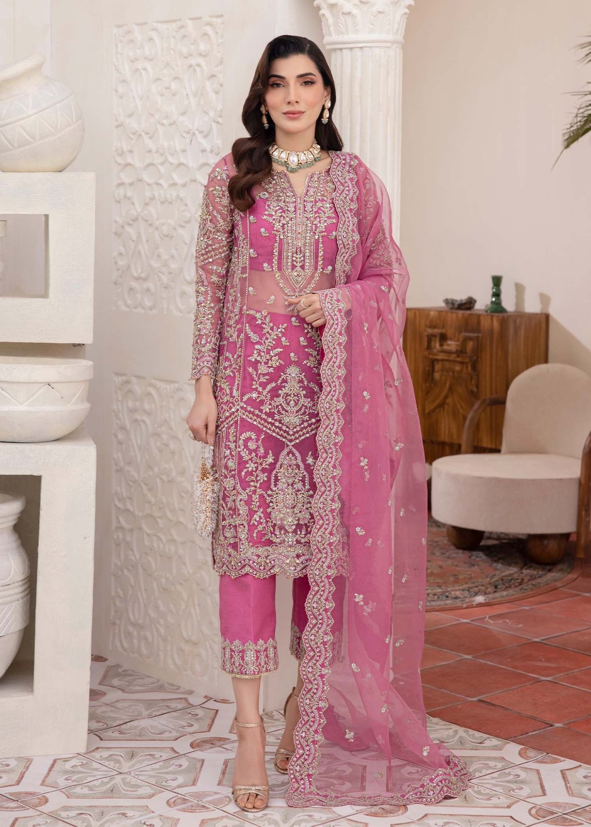 Kanwal Malik | Mirha Eid Luxury Pret 25 | Risha-Brand:Kanwal Malik-Type:Ladies Clothes-Pink-Synthetic Organza-House of Maryam- Buy in UK, USA
