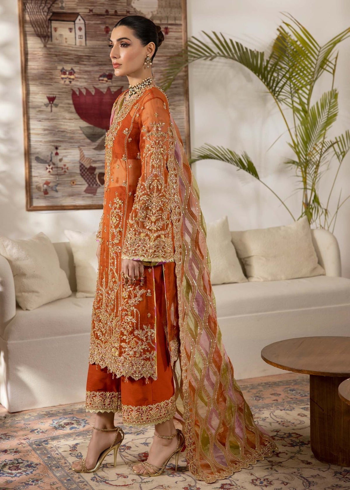 Kanwal Malik | Mirha Eid Luxury Pret 25 | Roshail-Brand:Kanwal Malik-Type:Ladies Clothes-Rust-Organza-House of Maryam- Buy in UK, USA