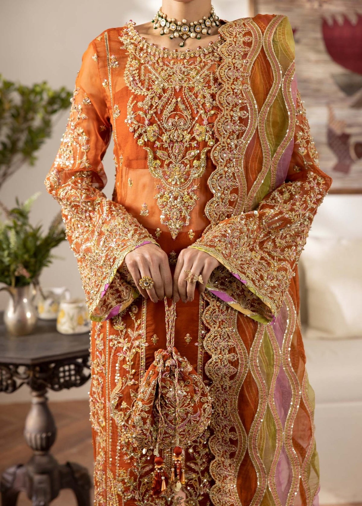 Kanwal Malik | Mirha Eid Luxury Pret 25 | Roshail-Brand:Kanwal Malik-Type:Ladies Clothes-Rust-Organza-House of Maryam- Buy in UK, USA