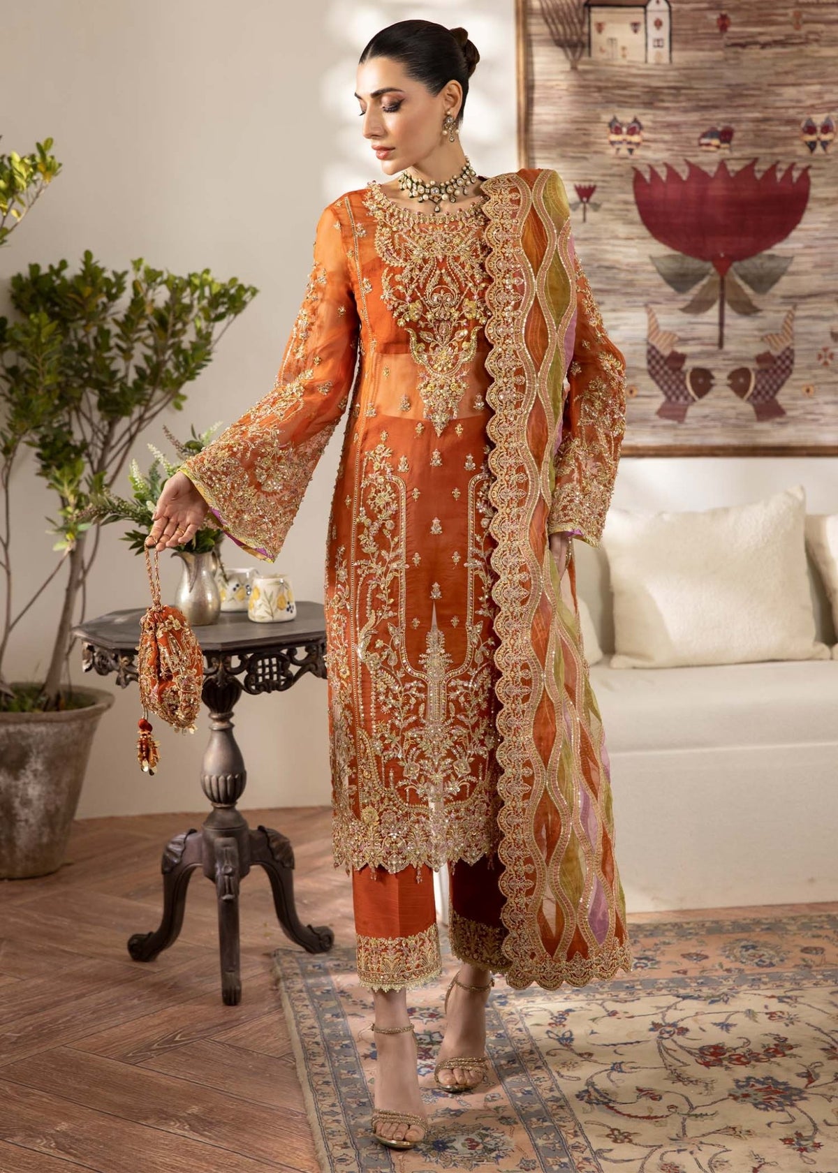 Kanwal Malik | Mirha Eid Luxury Pret 25 | Roshail-Brand:Kanwal Malik-Type:Ladies Clothes-Rust-Organza-House of Maryam- Buy in UK, USA