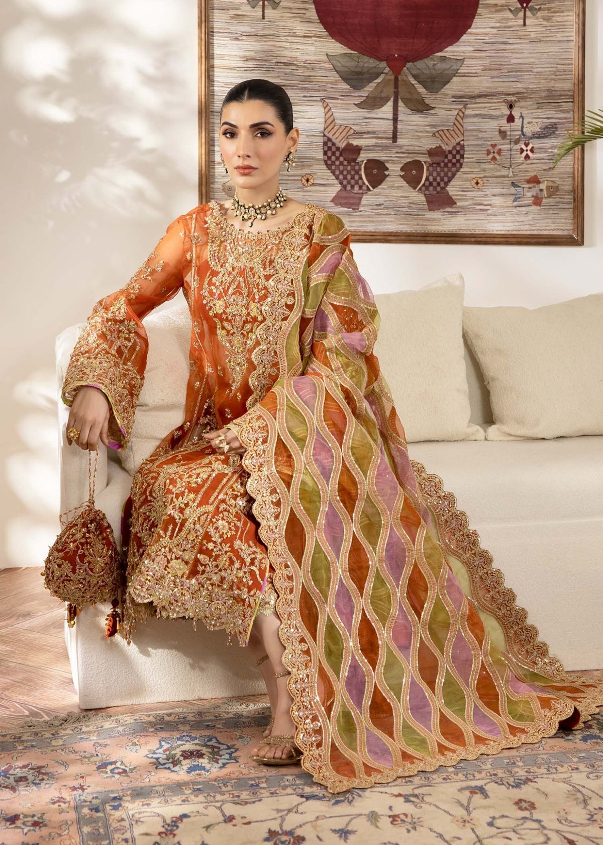 Kanwal Malik | Mirha Eid Luxury Pret 25 | Roshail-Brand:Kanwal Malik-Type:Ladies Clothes-Rust-Organza-House of Maryam- Buy in UK, USA