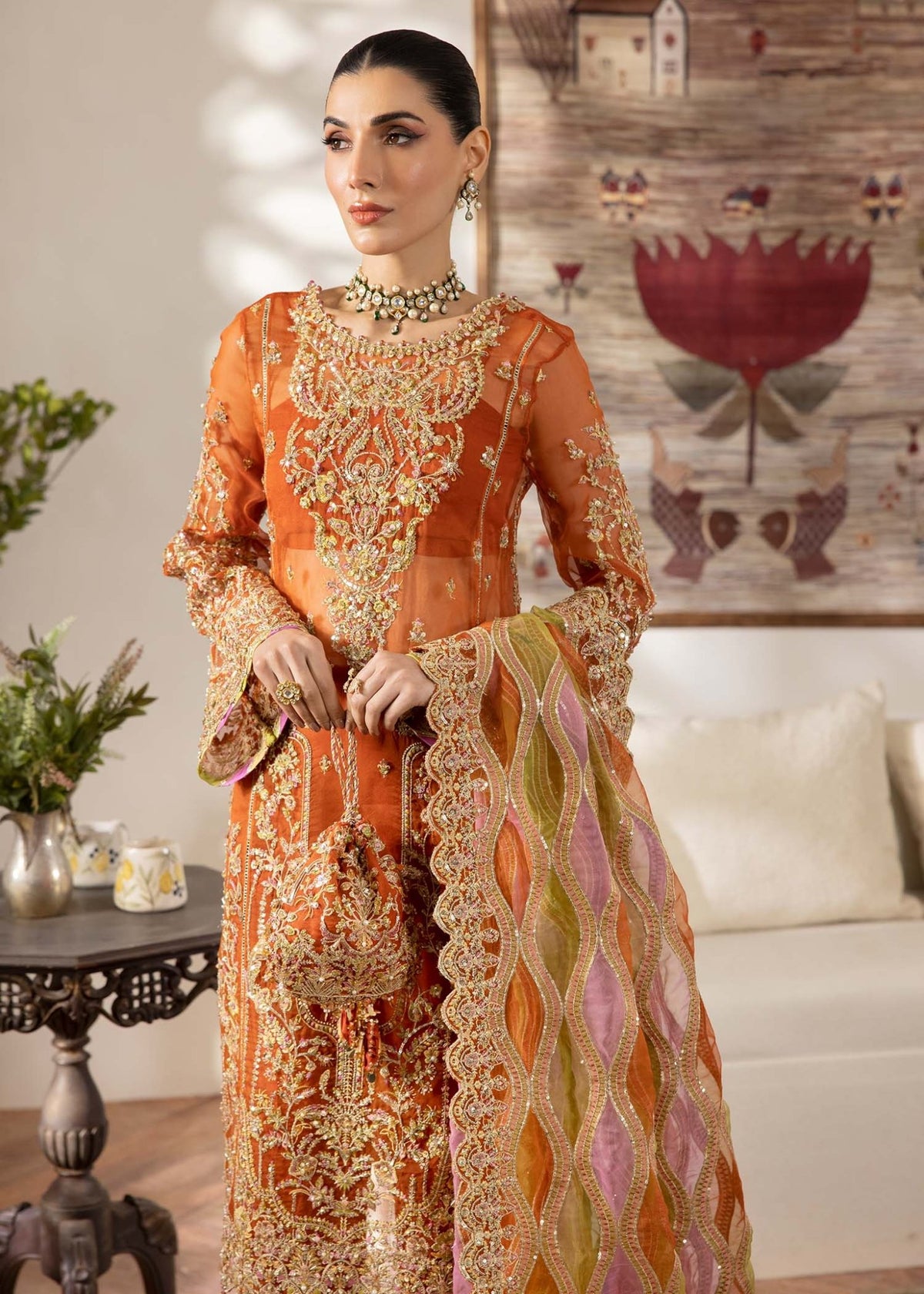 Kanwal Malik | Mirha Eid Luxury Pret 25 | Roshail-Brand:Kanwal Malik-Type:Ladies Clothes-Rust-Organza-House of Maryam- Buy in UK, USA