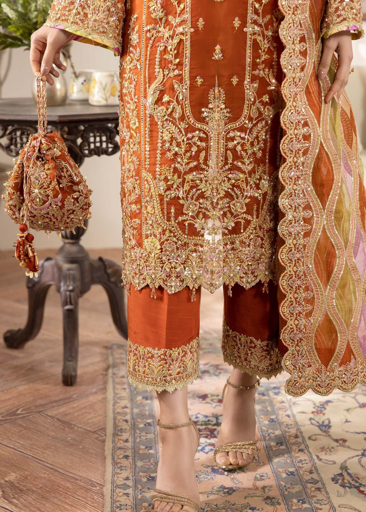 Kanwal Malik | Mirha Eid Luxury Pret 25 | Roshail-Brand:Kanwal Malik-Type:Ladies Clothes-Rust-Organza-House of Maryam- Buy in UK, USA