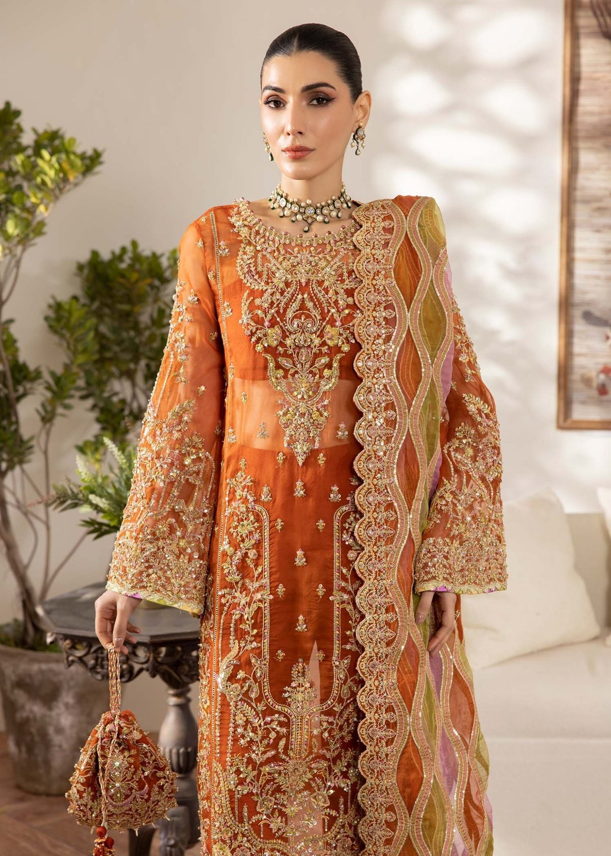 Kanwal Malik | Mirha Eid Luxury Pret 25 | Roshail-Brand:Kanwal Malik-Type:Ladies Clothes-Rust-Organza-House of Maryam- Buy in UK, USA