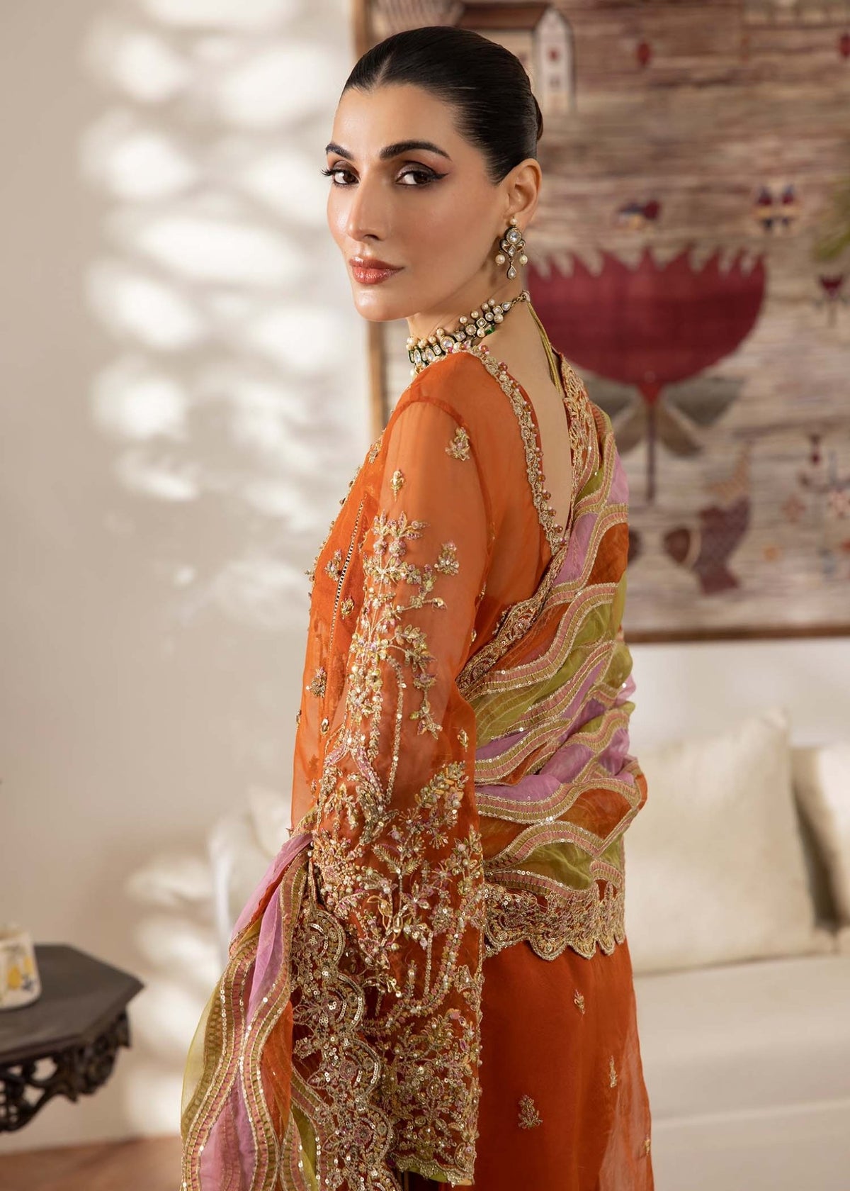 Kanwal Malik | Mirha Eid Luxury Pret 25 | Roshail-Brand:Kanwal Malik-Type:Ladies Clothes-Rust-Organza-House of Maryam- Buy in UK, USA