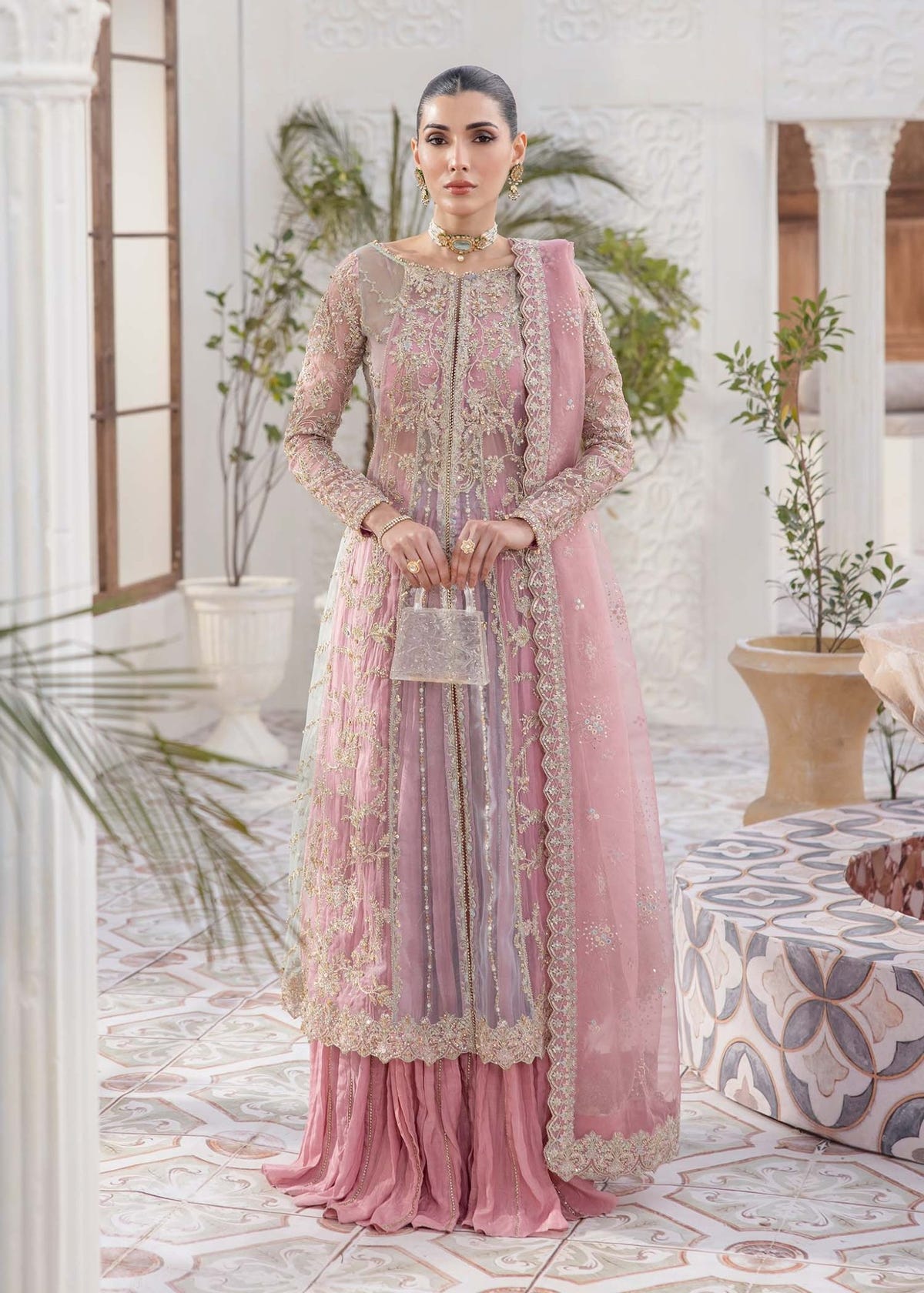 Kanwal Malik | Mirha Eid Luxury Pret 25 | Sanya-Brand:Kanwal Malik-Type:Ladies Clothes-Pink-Organza-House of Maryam- Buy in UK, USA