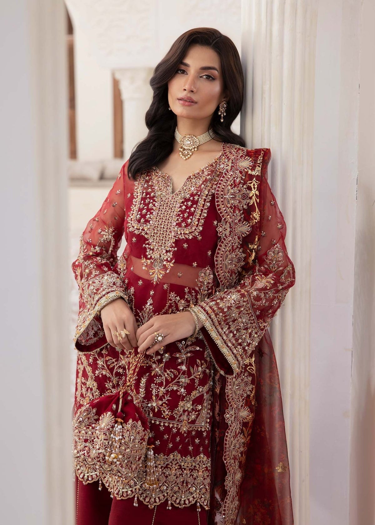 Kanwal Malik | Mirha Eid Luxury Pret 25 | Zehrah-Brand:Kanwal Malik-Type:Ladies Clothes-Red-Organza-House of Maryam- Buy in UK, USA