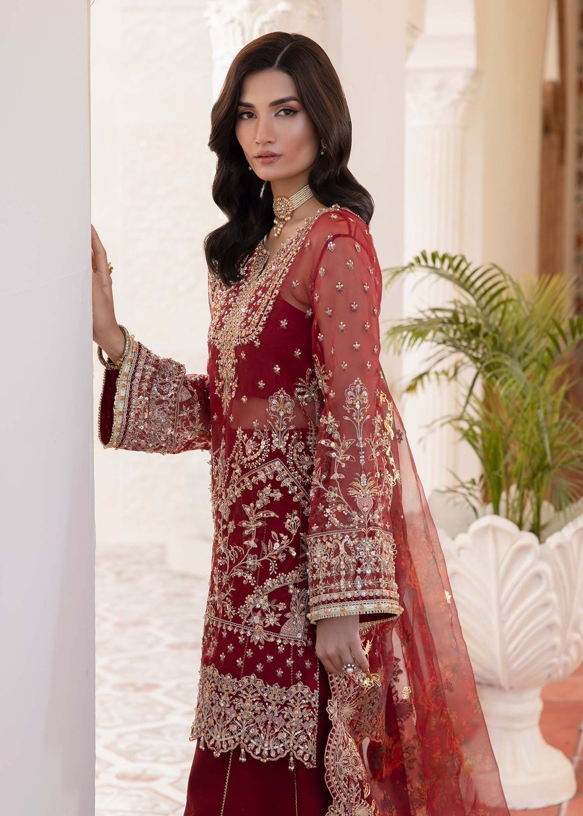 Kanwal Malik | Mirha Eid Luxury Pret 25 | Zehrah-Brand:Kanwal Malik-Type:Ladies Clothes-Red-Organza-House of Maryam- Buy in UK, USA