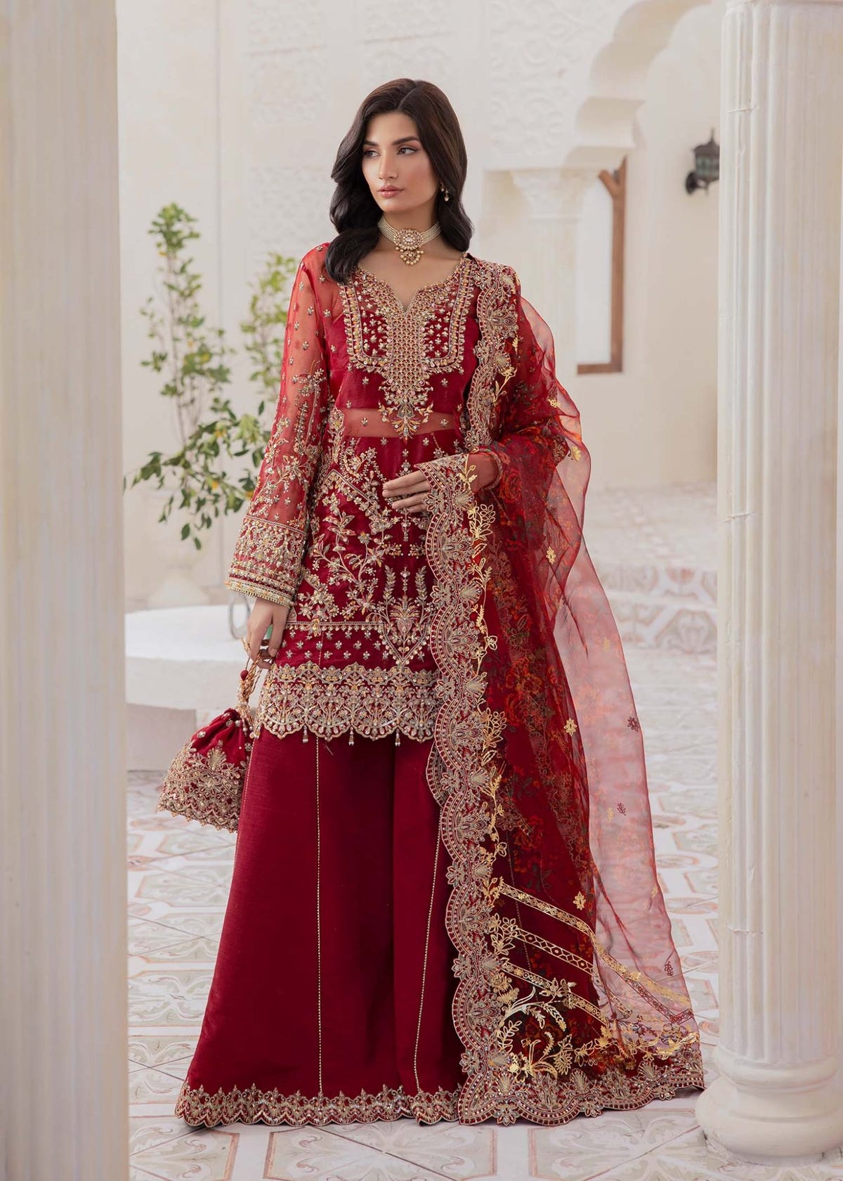 Kanwal Malik | Mirha Eid Luxury Pret 25 | Zehrah-Brand:Kanwal Malik-Type:Ladies Clothes-Red-Organza-House of Maryam- Buy in UK, USA