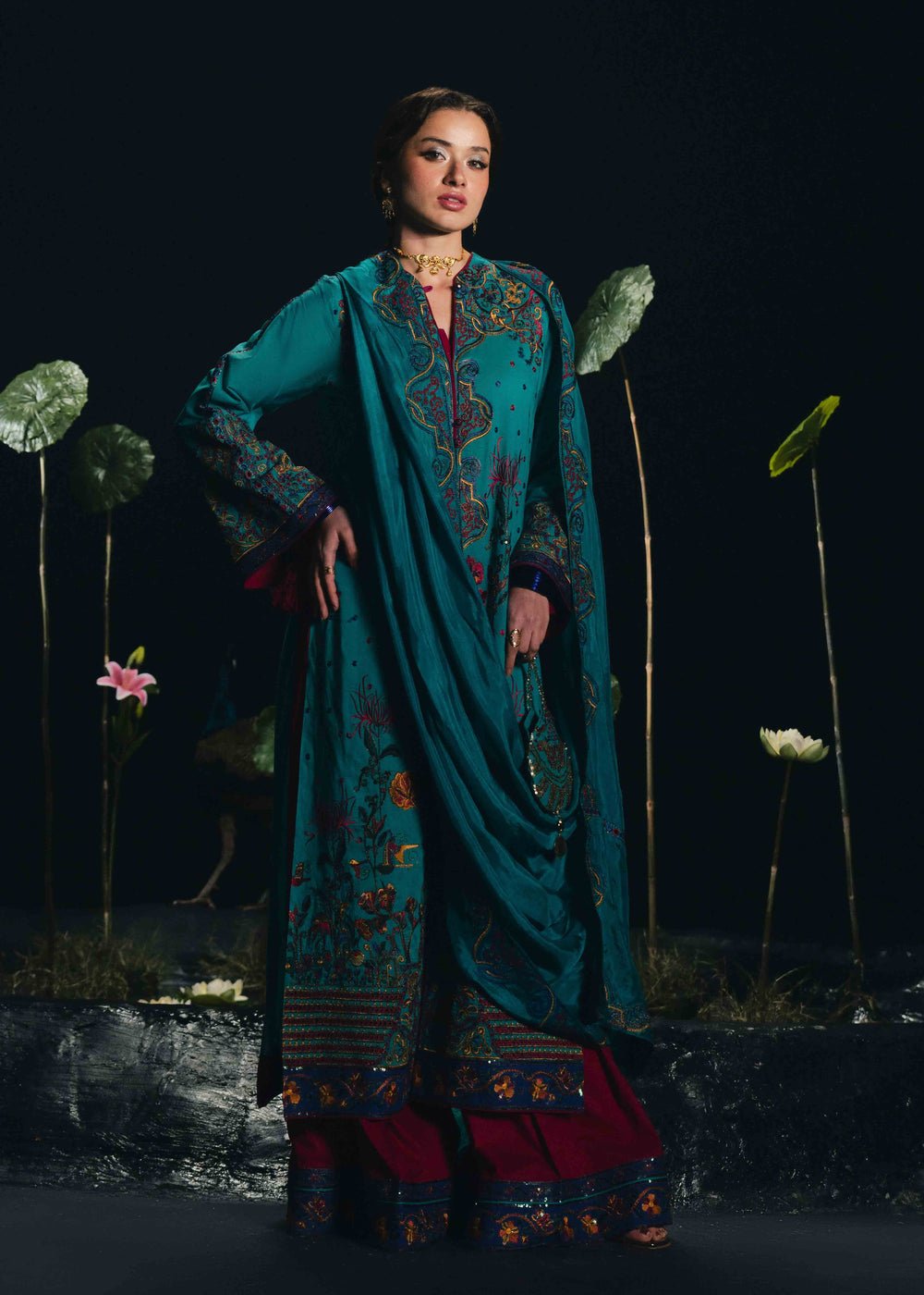 Laj by Lajwanti | Luxury Lawn | Nazeera-Brand:Laj by Lajwanti-Type:Ladies Clothes-Teal-Lawn-House of Maryam- Buy in UK, USA