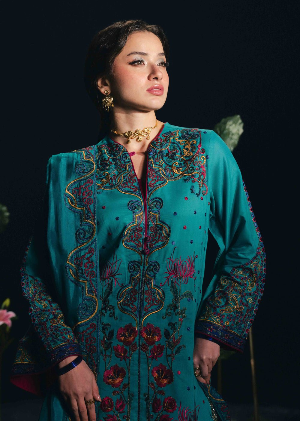 Laj by Lajwanti | Luxury Lawn | Nazeera-Brand:Laj by Lajwanti-Type:Ladies Clothes-Teal-Lawn-House of Maryam- Buy in UK, USA