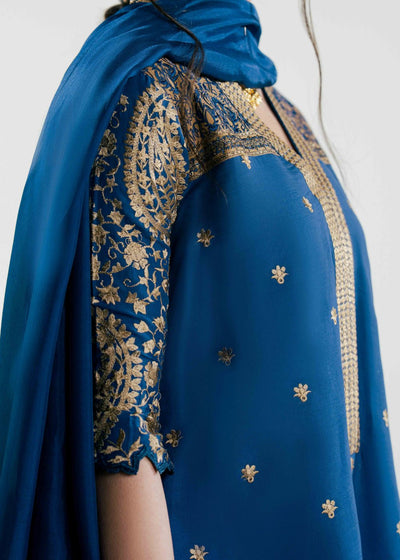 Laj by Lajwanti | Luxury Lawn | Qamara-Brand:Laj by Lajwanti-Type:Ladies Clothes-Zinc Blue-Lawn-House of Maryam- Buy in UK, USA