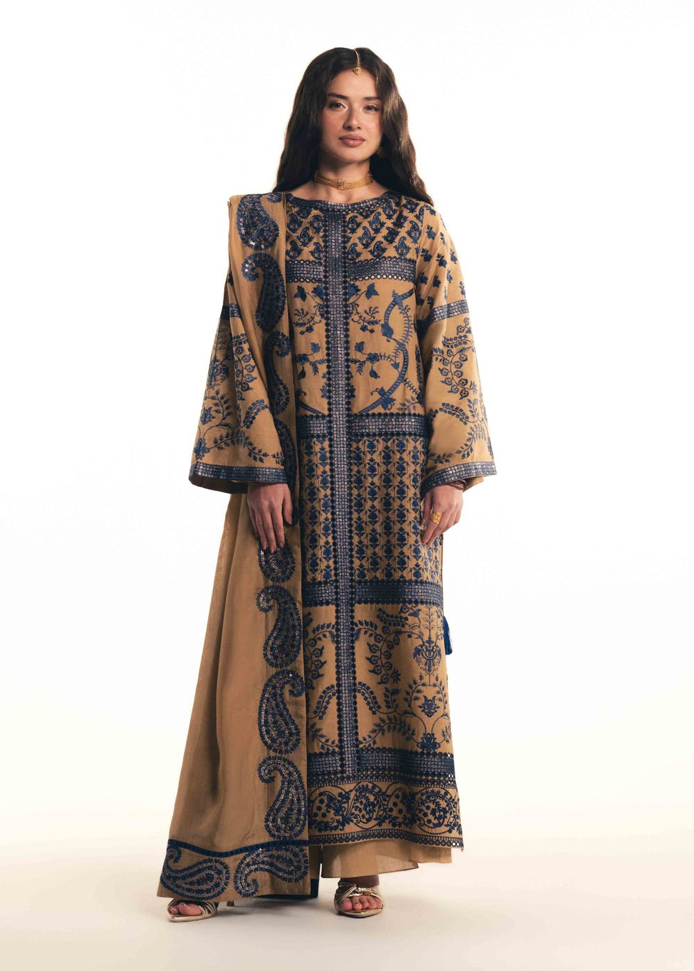 Laj by Lajwanti | Luxury Lawn | Thuraya-Brand:Laj by Lajwanti-Type:Ladies Clothes-Dark Beige-Lawn-House of Maryam- Buy in UK, USA
