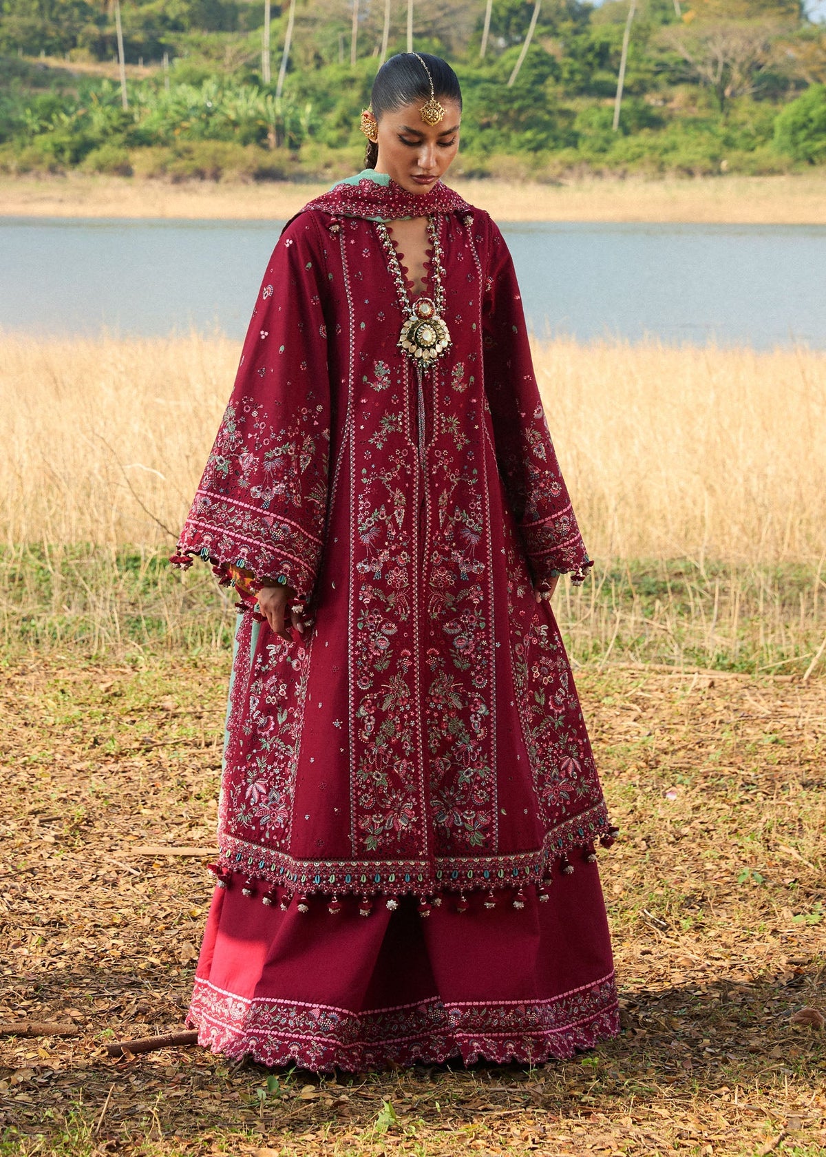 Hussain Rehar | Luxury Lawn 25 | Mahogany -  Hussain Rehar Ladies Clothes - Original Designer Dress - House of Maryam