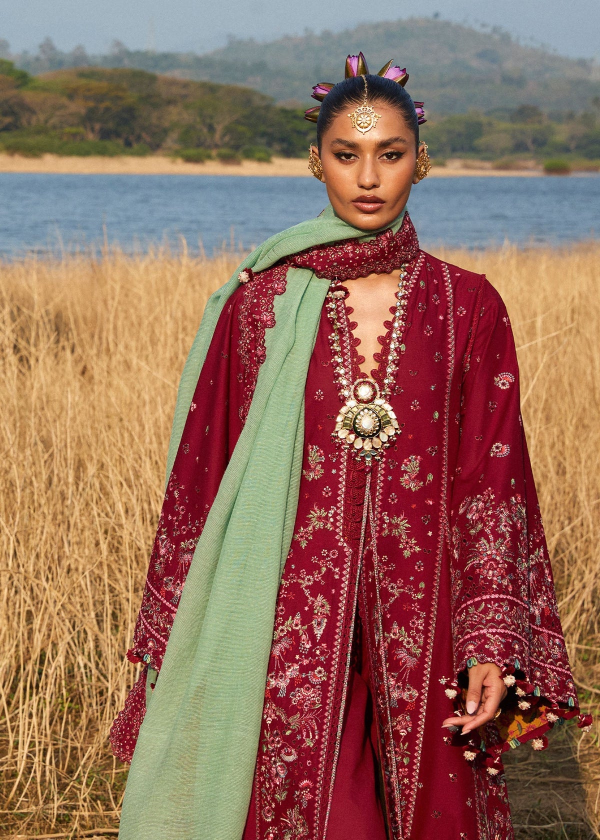 Hussain Rehar | Luxury Lawn 25 | Mahogany -  Hussain Rehar Ladies Clothes - Original Designer Dress - House of Maryam