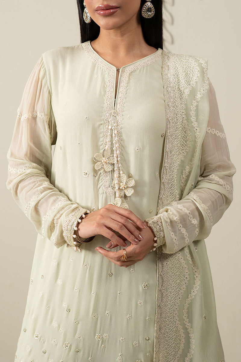 Cross Stitch | Luxury Pret | Minty Pale -3PC (Shirt, Trouser & Dupatta)
