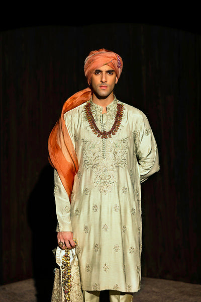 Republic By Omar Farooq | Luxury Rtw | Pastel Green Kurta Pajama -  Republic by Omar Farooq Luxury RTW - Original Designer Dress - House of Maryam