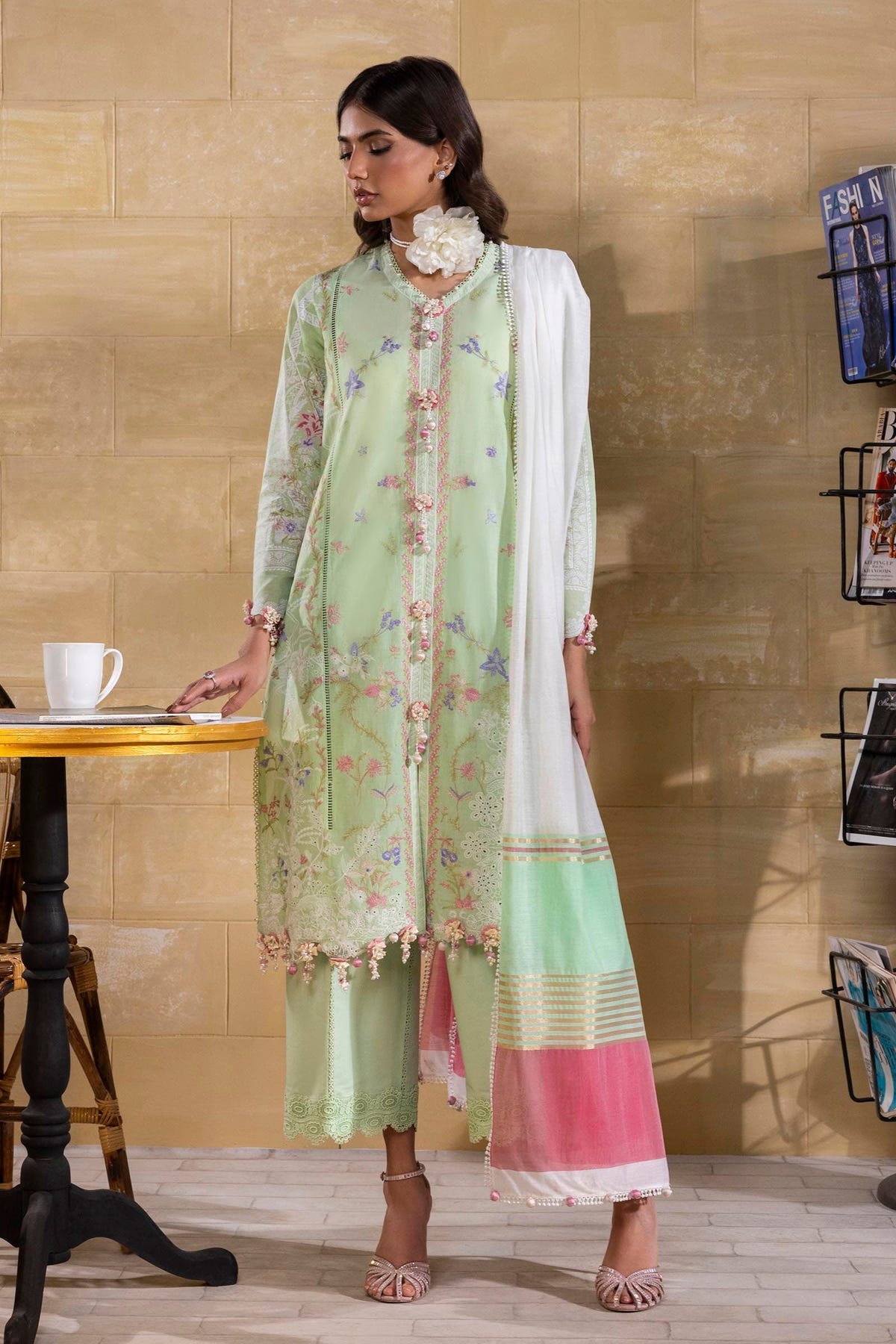 Sana Safinaz | Muzlin Spring 25 | M251-008A-3DG -  Sana Safinaz Ladies Clothes - Original Designer Dress - House of Maryam