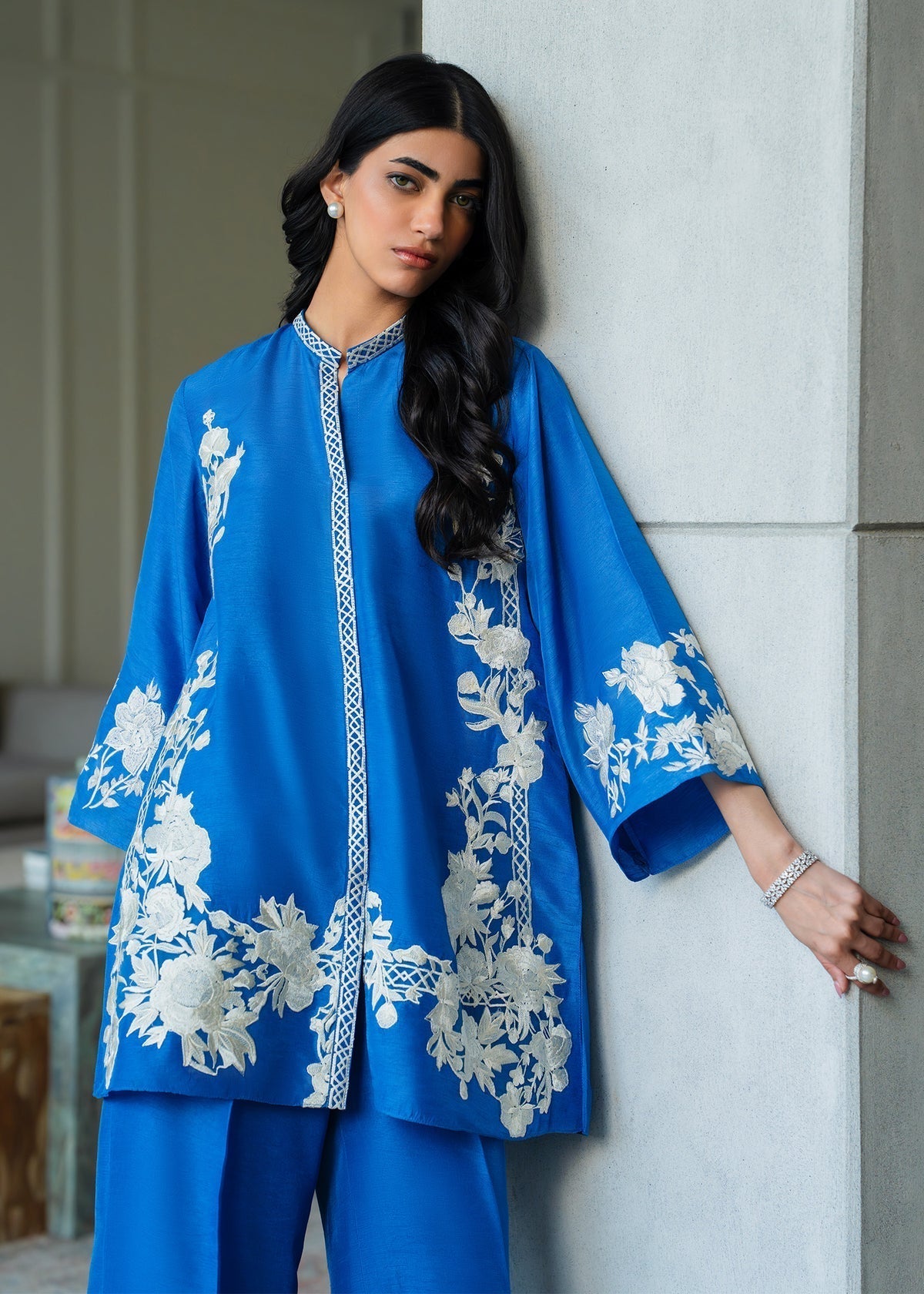 Mahgul | Mahsa Formals | Celestine-Brand:Mahgul-Type:Ladies Clothes-Peacock Blue-Silk-House of Maryam- Buy in UK, USA