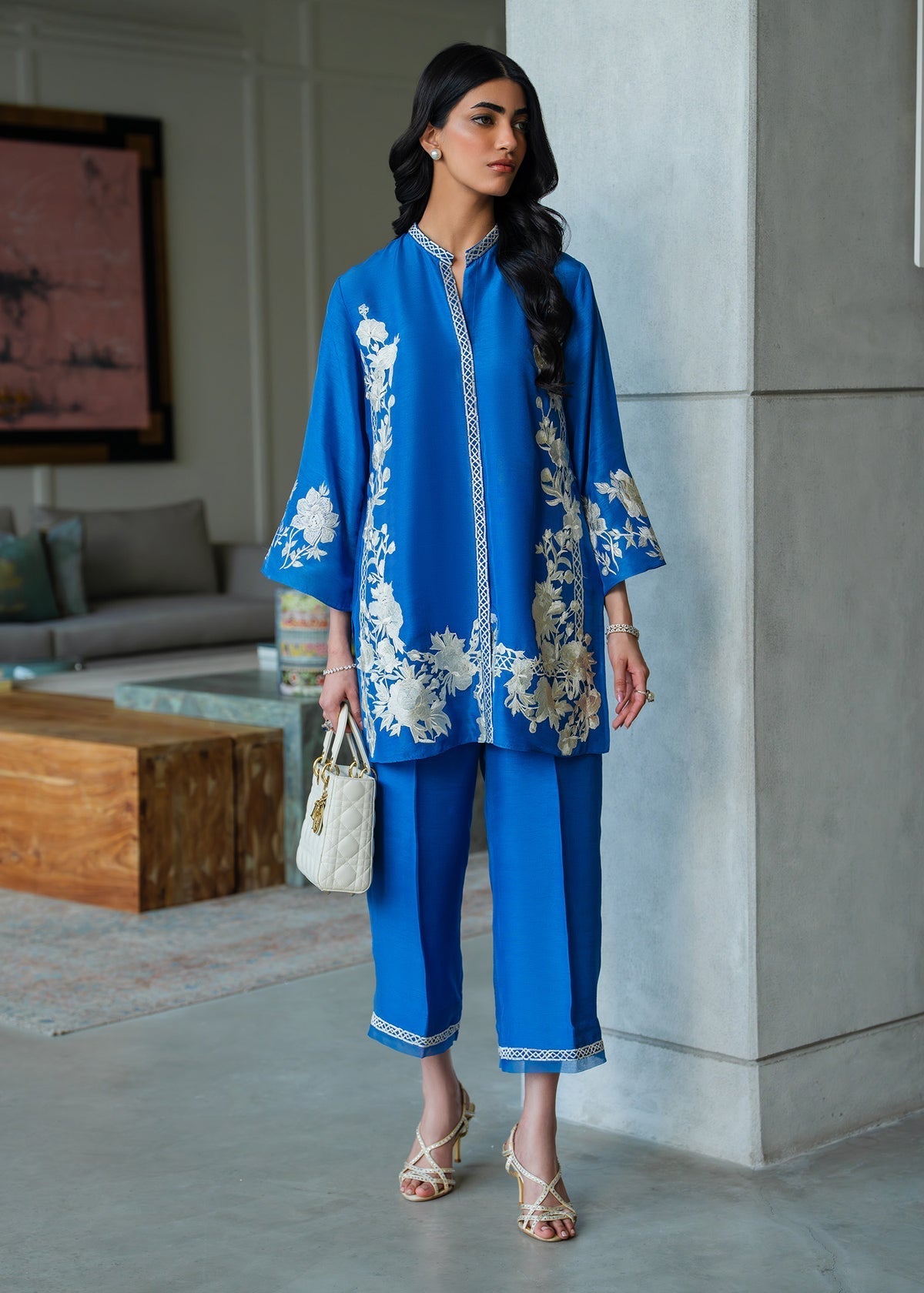 Mahgul | Mahsa Formals | Celestine-Brand:Mahgul-Type:Ladies Clothes-Peacock Blue-Silk-House of Maryam- Buy in UK, USA
