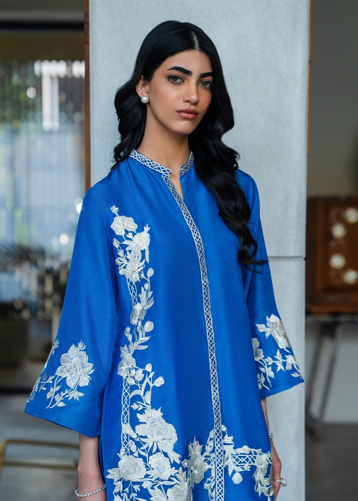 Mahgul | Mahsa Formals | Celestine-Brand:Mahgul-Type:Ladies Clothes-Peacock Blue-Silk-House of Maryam- Buy in UK, USA