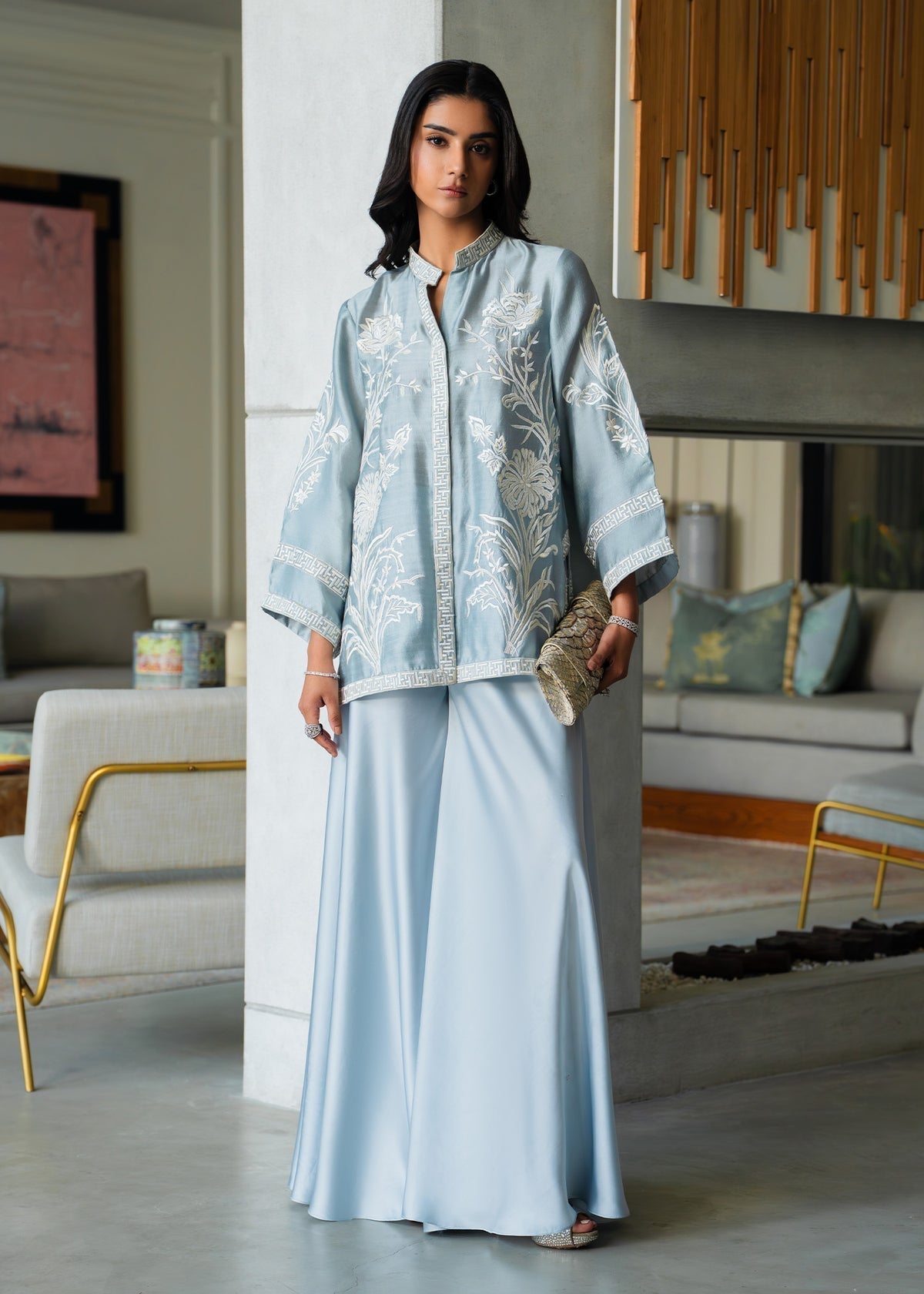 Mahgul | Mahsa Formals | Grey Mirage-Brand:Mahgul-Type:Ladies Clothes-LIight blue Grey-Silk-House of Maryam- Buy in UK, USA