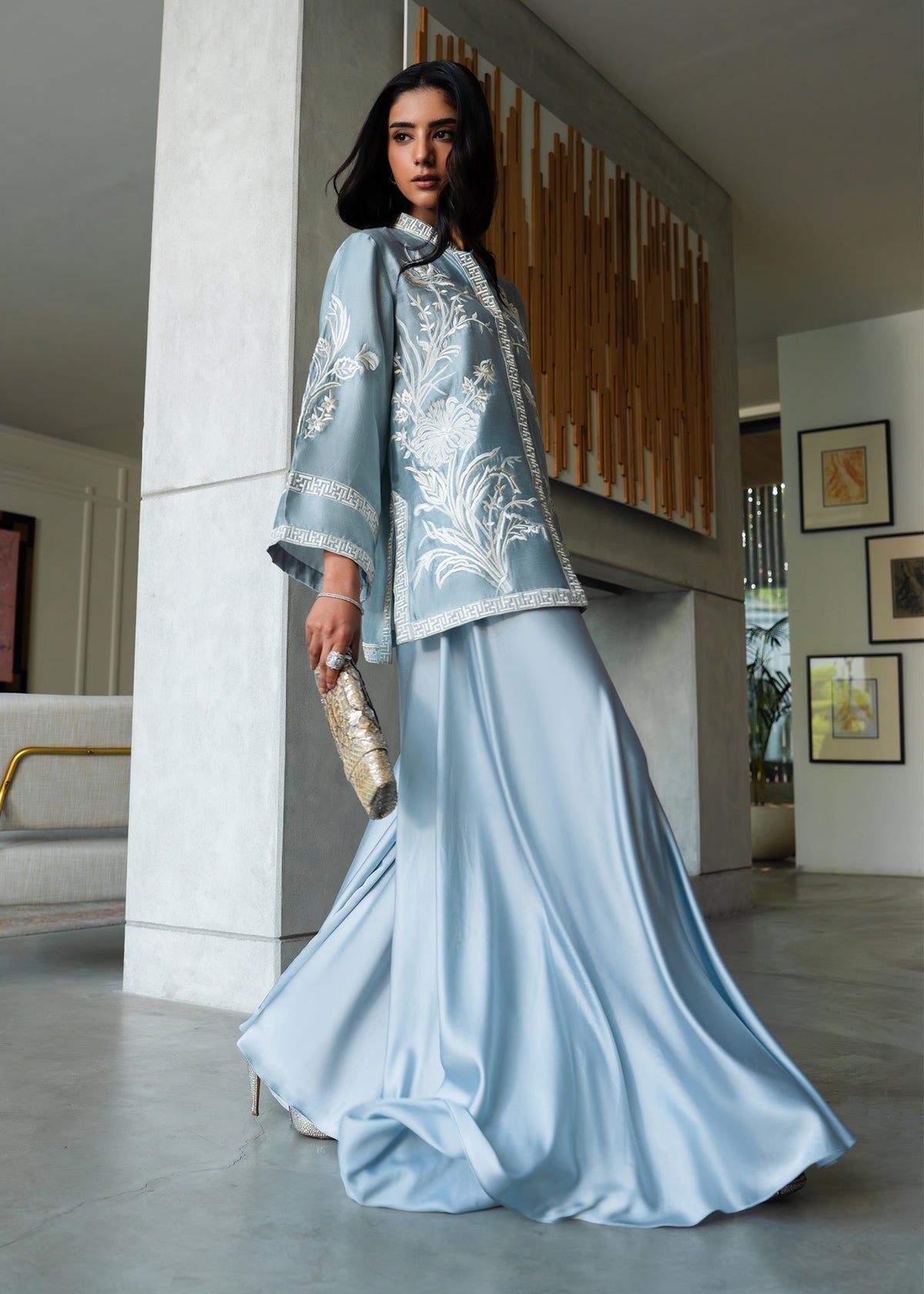 Mahgul | Mahsa Formals | Grey Mirage-Brand:Mahgul-Type:Ladies Clothes-LIight blue Grey-Silk-House of Maryam- Buy in UK, USA