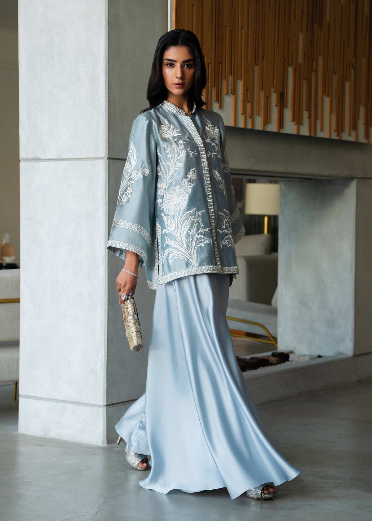 Mahgul | Mahsa Formals | Grey Mirage-Brand:Mahgul-Type:Ladies Clothes-LIight blue Grey-Silk-House of Maryam- Buy in UK, USA