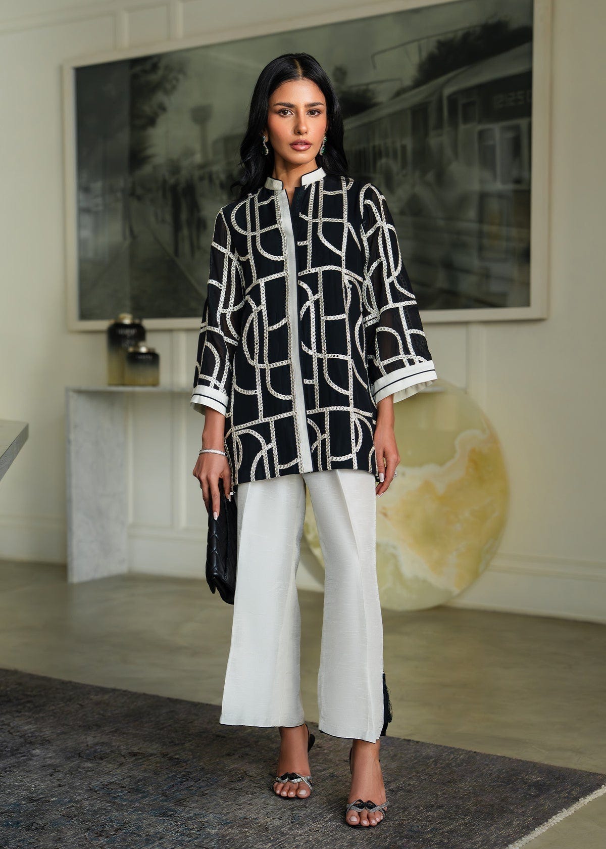 Mahgul | Mahsa Formals |Monochrome Muse-Brand:Mahgul-Type:Ladies Clothes-Black-Chiffon-House of Maryam- Buy in UK, USA
