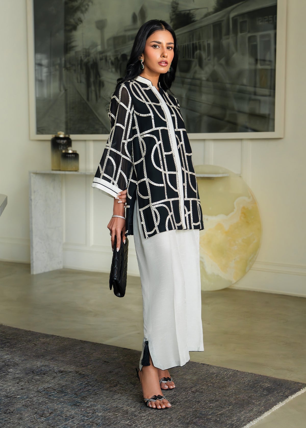 Mahgul | Mahsa Formals |Monochrome Muse-Brand:Mahgul-Type:Ladies Clothes-Black-Chiffon-House of Maryam- Buy in UK, USA